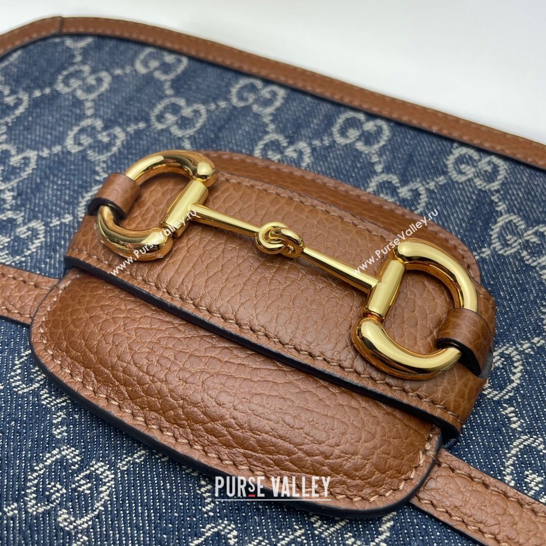 Gucci Horsebit 1955 GG Denim Shoulder Bag 602204 Dark Blue 2021 (DLH-21072607)