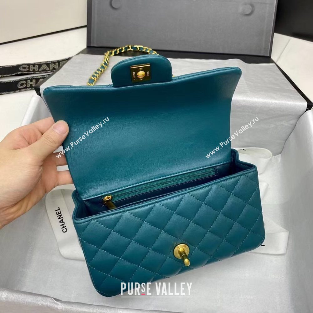 Chanel Quilted Lambskin Mini Flap Bag with Top Handle Peacock Green 2020 (JY-20121068)