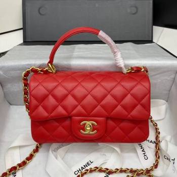 Chanel Quilted Lambskin Mini Flap Bag with Top Handle Red 2020 (JY-20121069)