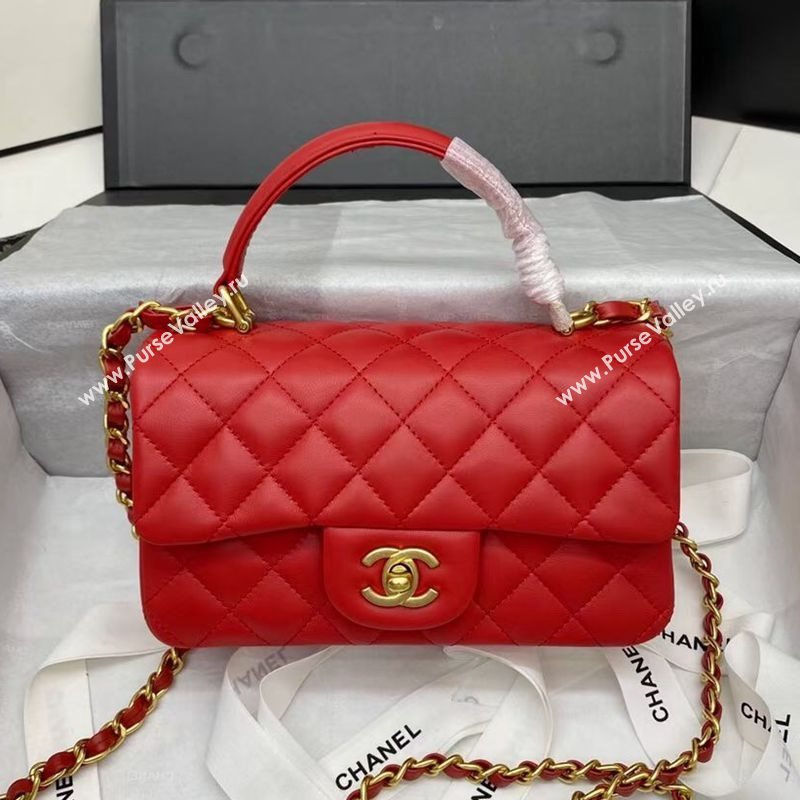 Chanel Quilted Lambskin Mini Flap Bag with Top Handle Red 2020 (JY-20121069)