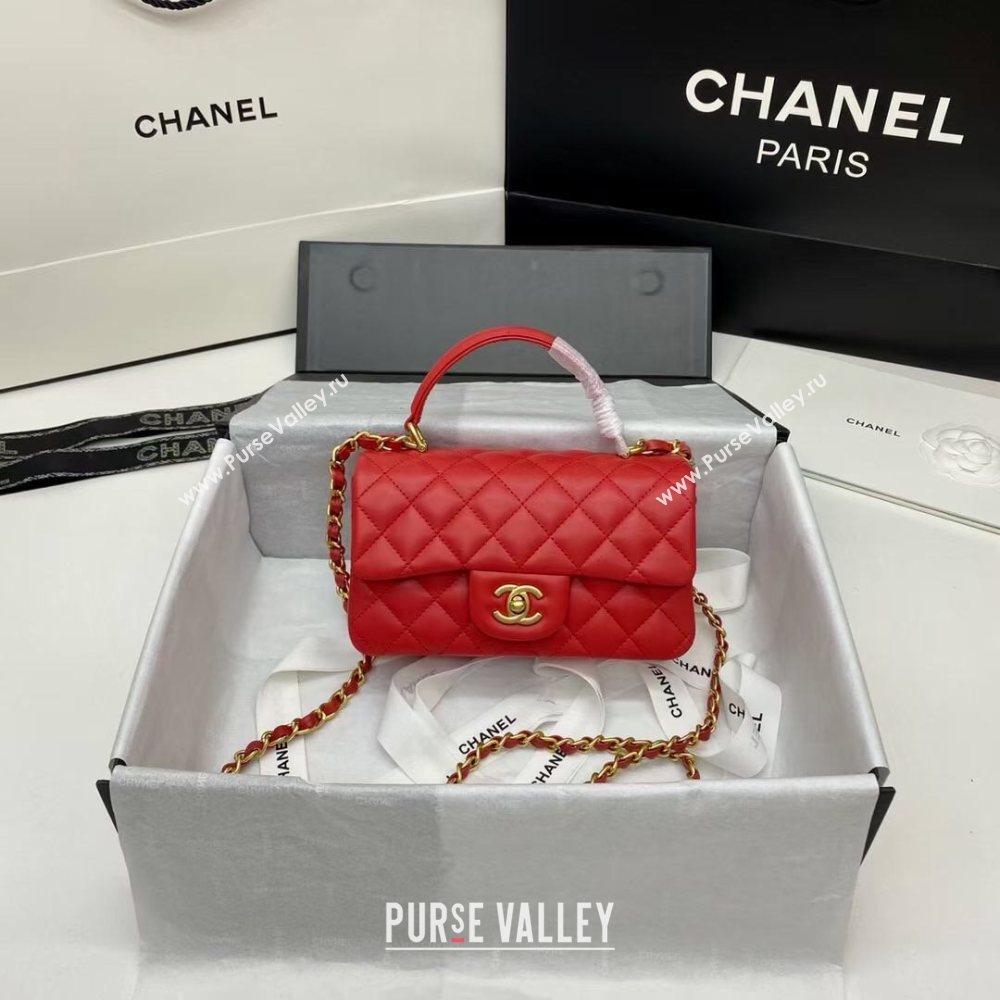 Chanel Quilted Lambskin Mini Flap Bag with Top Handle Red 2020 (JY-20121069)