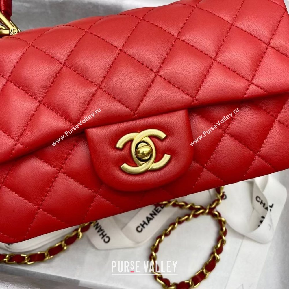 Chanel Quilted Lambskin Mini Flap Bag with Top Handle Red 2020 (JY-20121069)