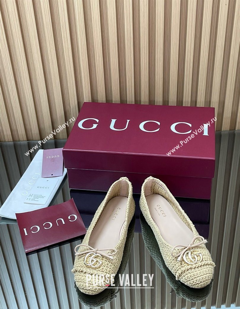Gucci Crochet Ballet Flats with Horsebit Beige 2025 835081 (SS-250828043)
