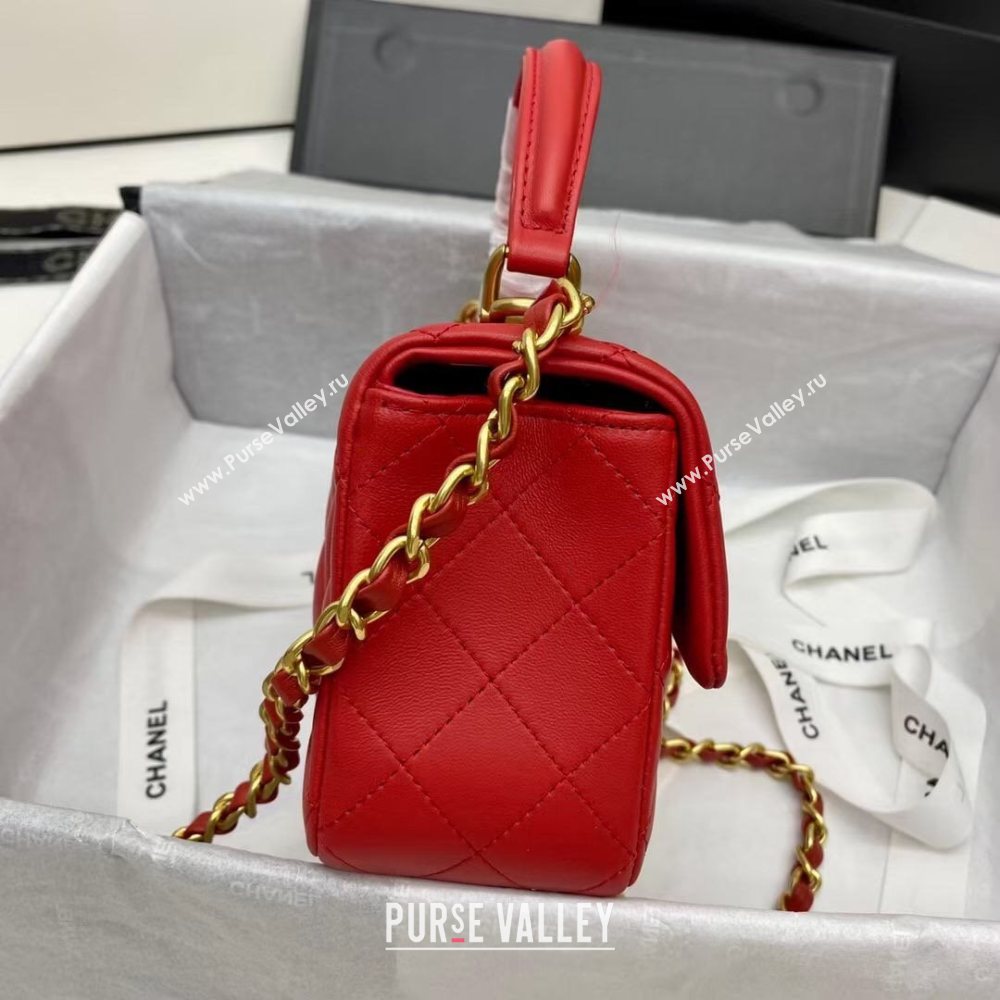 Chanel Quilted Lambskin Mini Flap Bag with Top Handle Red 2020 (JY-20121069)