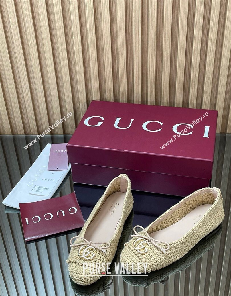 Gucci Crochet Ballet Flats with Horsebit Beige 2025 835081 (SS-250828043)