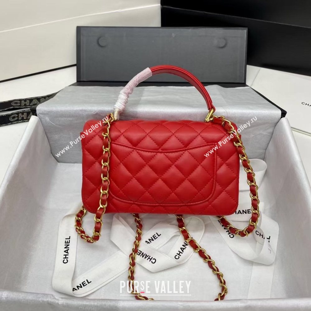 Chanel Quilted Lambskin Mini Flap Bag with Top Handle Red 2020 (JY-20121069)