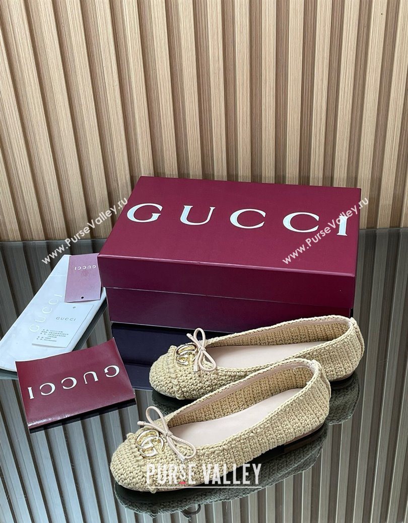 Gucci Crochet Ballet Flats with Horsebit Beige 2025 835081 (SS-250828043)