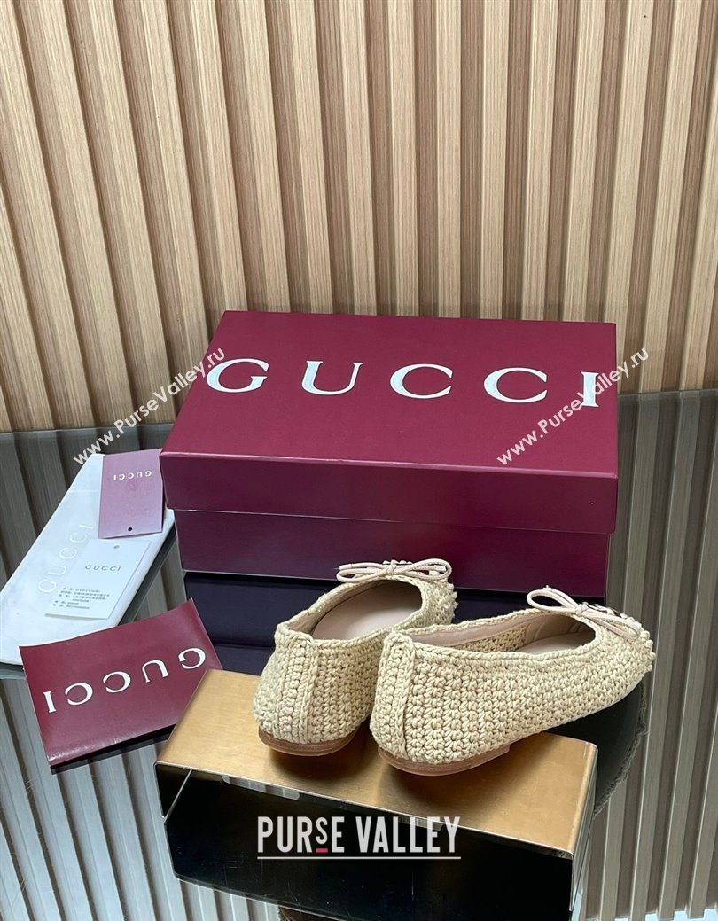 Gucci Crochet Ballet Flats with Horsebit Beige 2025 835081 (SS-250828043)