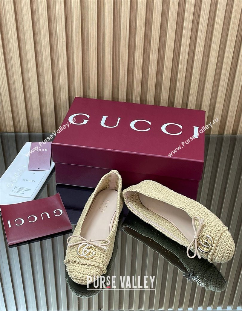 Gucci Crochet Ballet Flats with Horsebit Beige 2025 835081 (SS-250828043)