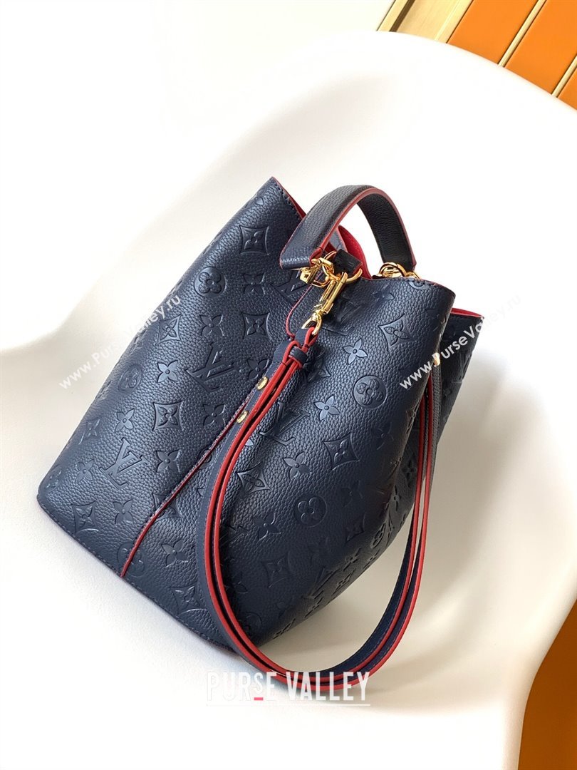 Louis Vuitton NeoNoe MM Bucket Bag in Monogram Embossed Leather M45306 Blue/Red 2024 (K-24112112)