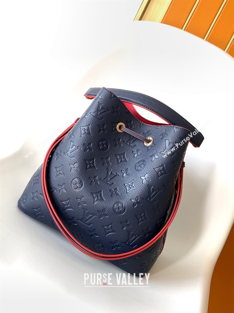 Louis Vuitton NeoNoe MM Bucket Bag in Monogram Embossed Leather M45306 Blue/Red 2024 (K-24112112)