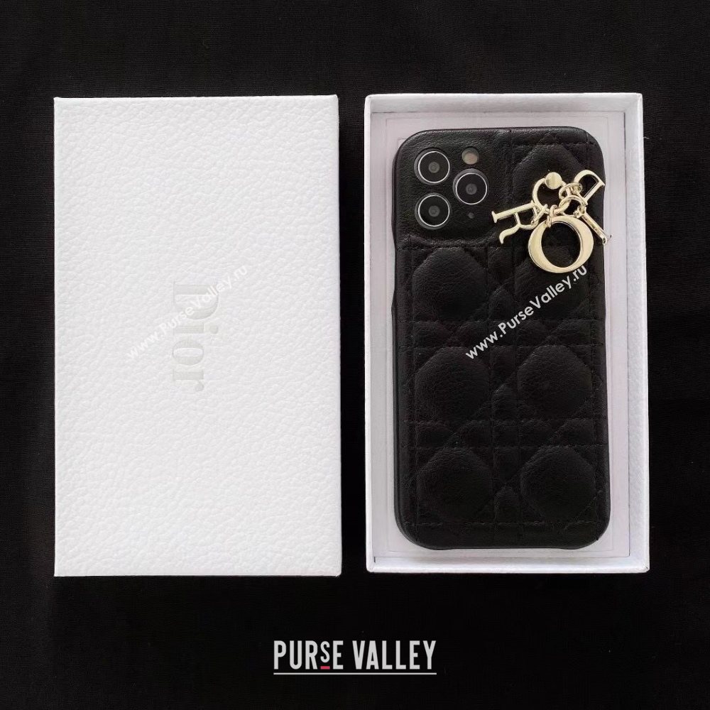 Dior Cannage iPhone Case with Charm Black 2020 (SJK-20111837)