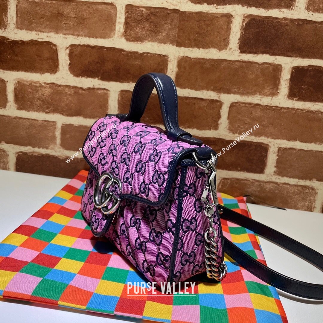Gucci GG Marmont Multicolor GG Canvas Mini Bag 446744 Pink 2021 (DLH-21072614)