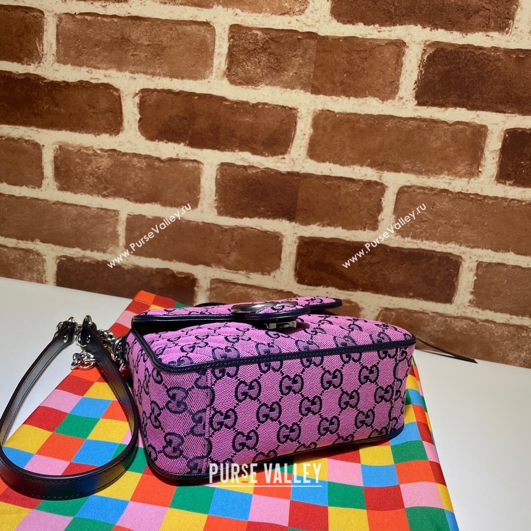 Gucci GG Marmont Multicolor GG Canvas Mini Bag 446744 Pink 2021 (DLH-21072614)
