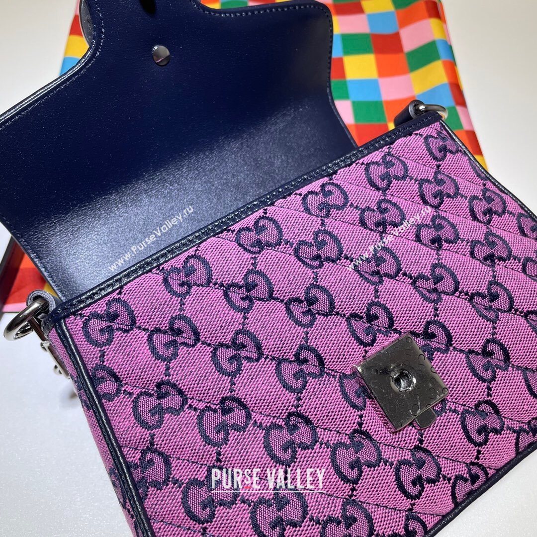 Gucci GG Marmont Multicolor GG Canvas Mini Bag 446744 Pink 2021 (DLH-21072614)