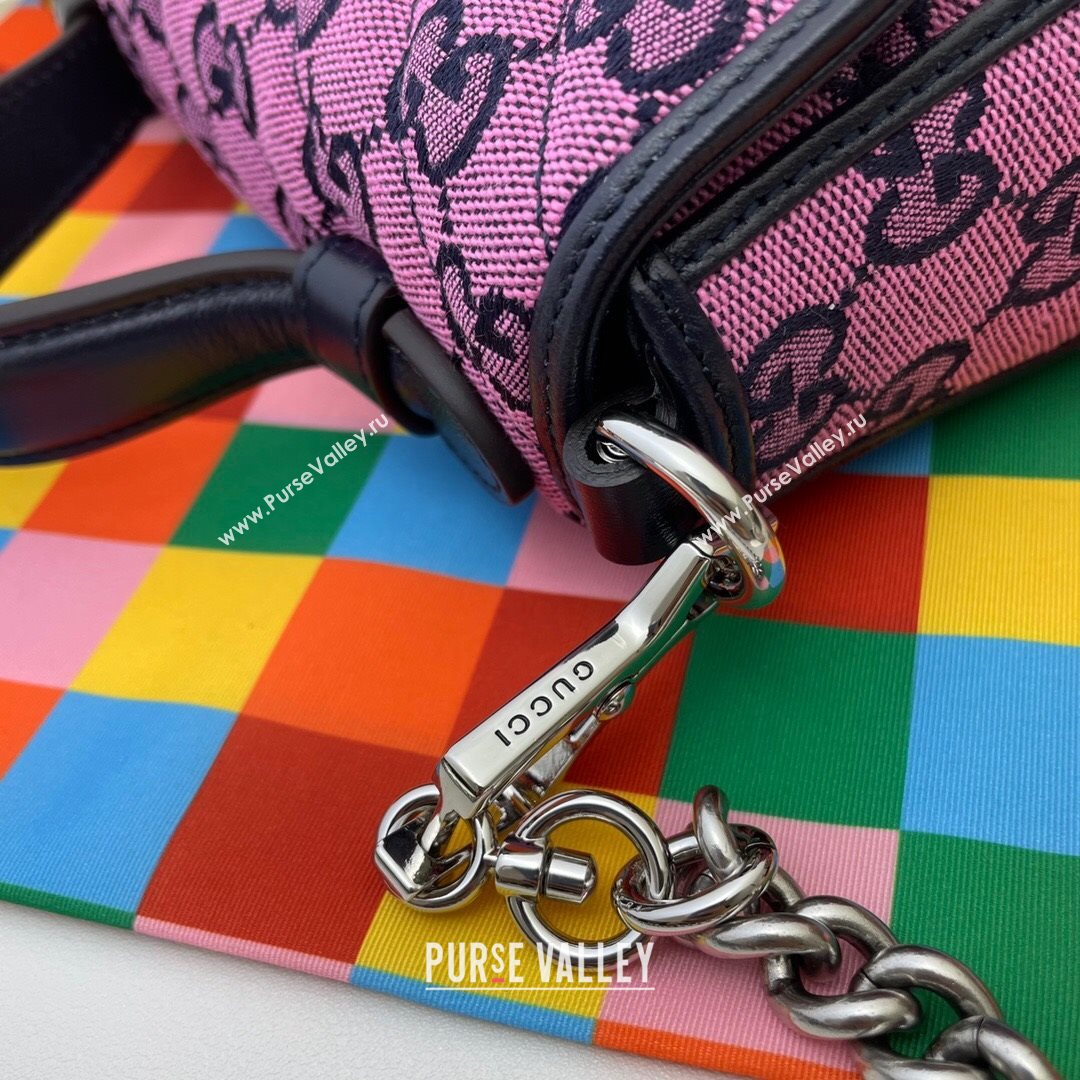 Gucci GG Marmont Multicolor GG Canvas Mini Bag 446744 Pink 2021 (DLH-21072614)