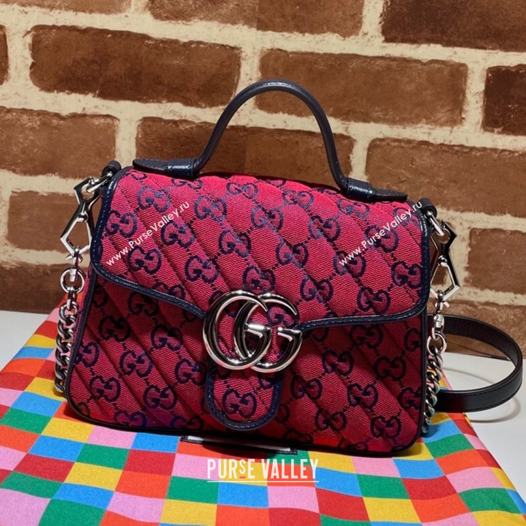 Gucci GG Marmont Multicolor GG Canvas Mini Bag 446744 Red 2021 (DLH-21072615)