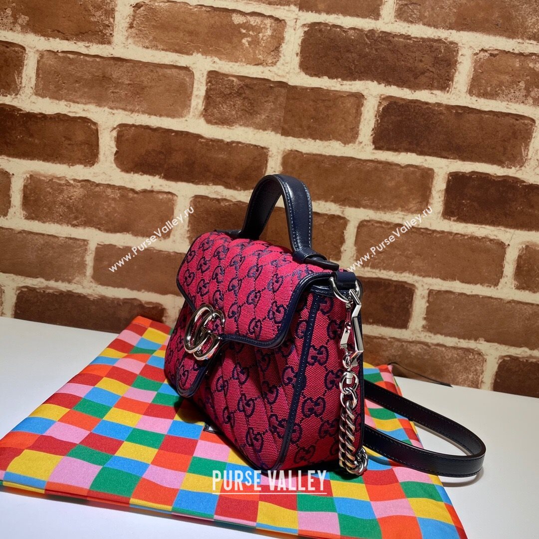 Gucci GG Marmont Multicolor GG Canvas Mini Bag 446744 Red 2021 (DLH-21072615)