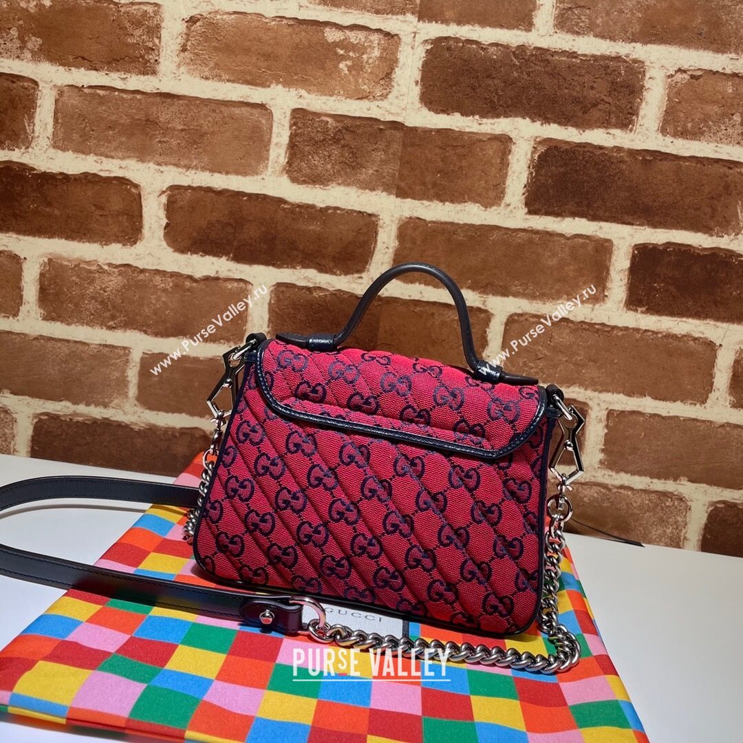 Gucci GG Marmont Multicolor GG Canvas Mini Bag 446744 Red 2021 (DLH-21072615)