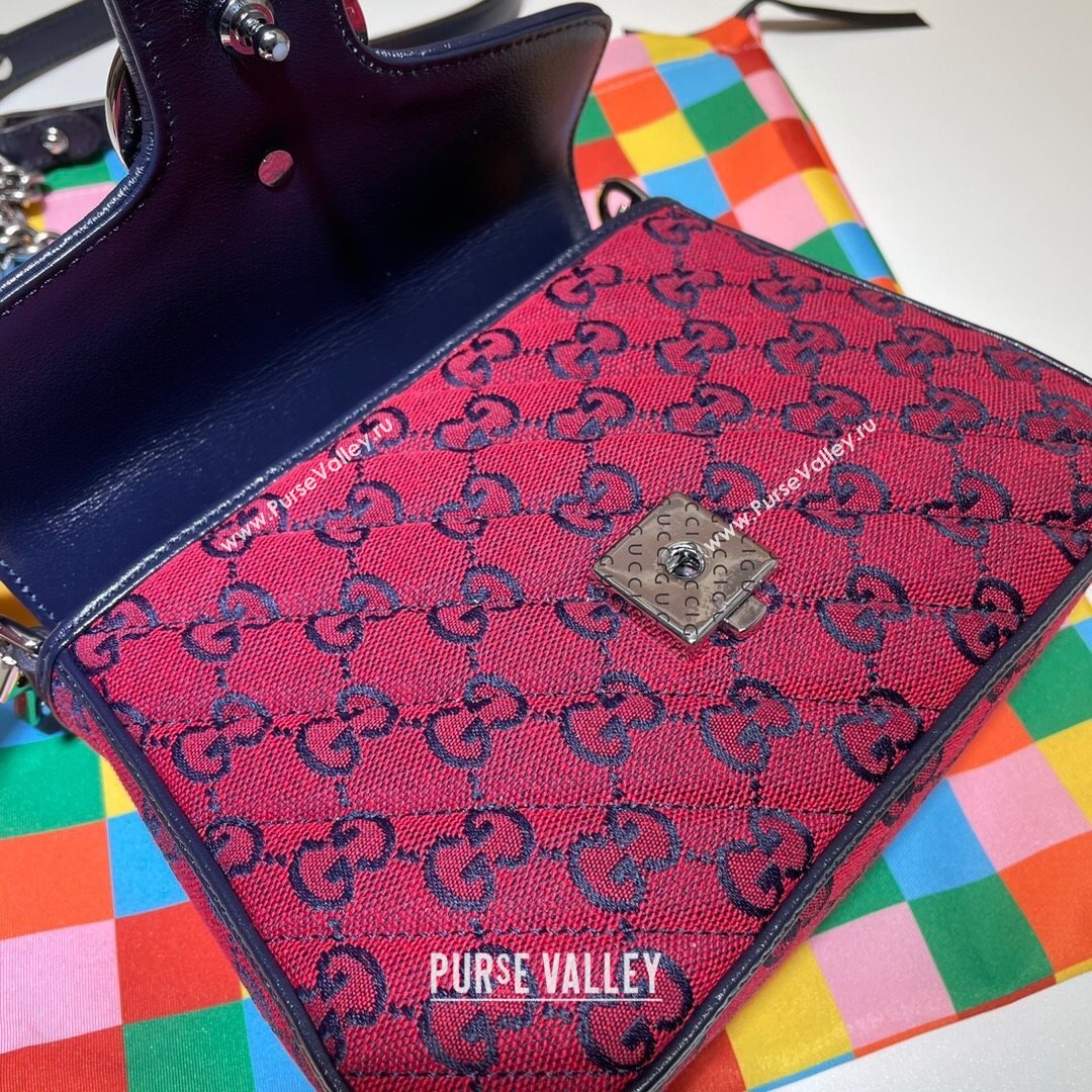 Gucci GG Marmont Multicolor GG Canvas Mini Bag 446744 Red 2021 (DLH-21072615)