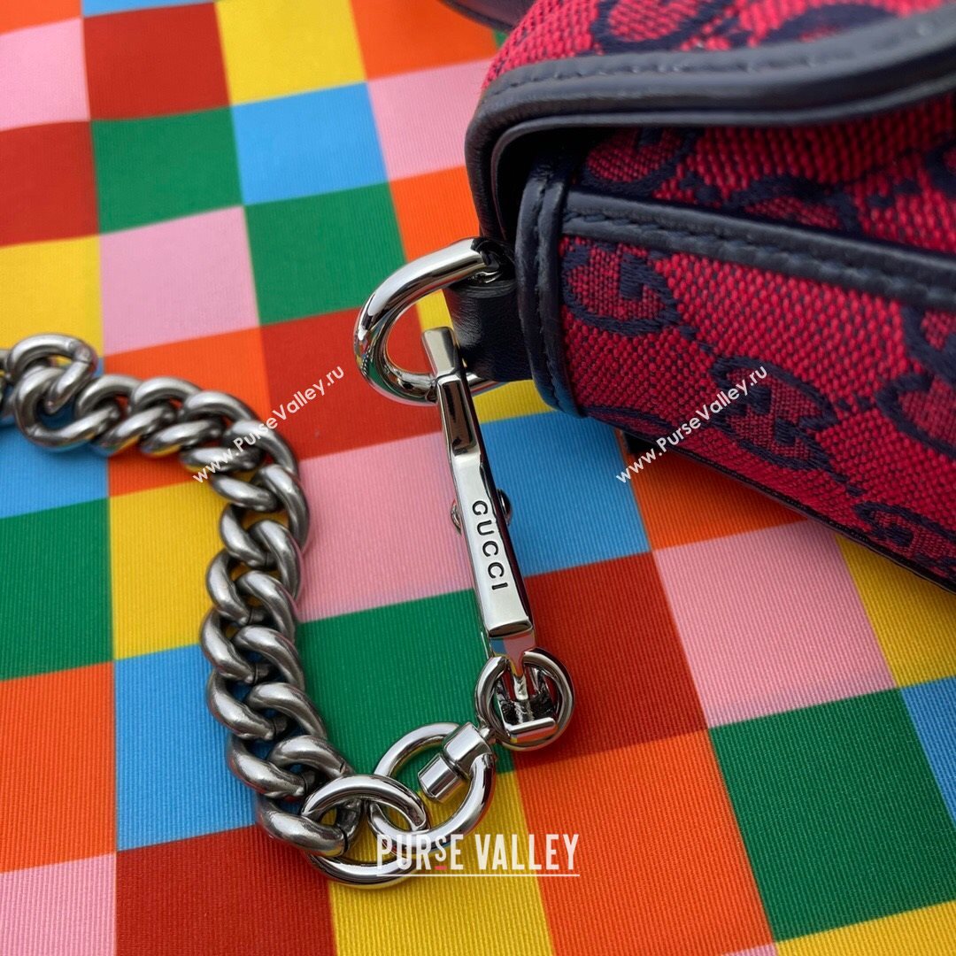 Gucci GG Marmont Multicolor GG Canvas Mini Bag 446744 Red 2021 (DLH-21072615)
