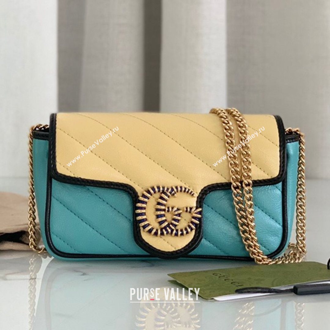 Gucci GG Marmont Leather Super Mini Bag ‎574969 Pastel Blue/Apricot 2021 (DLH-21072624)