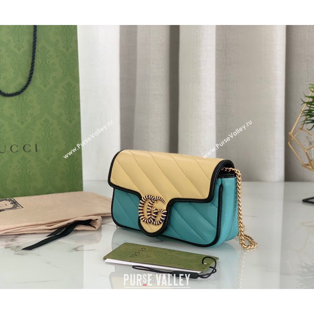 Gucci GG Marmont Leather Super Mini Bag ‎574969 Pastel Blue/Apricot 2021 (DLH-21072624)