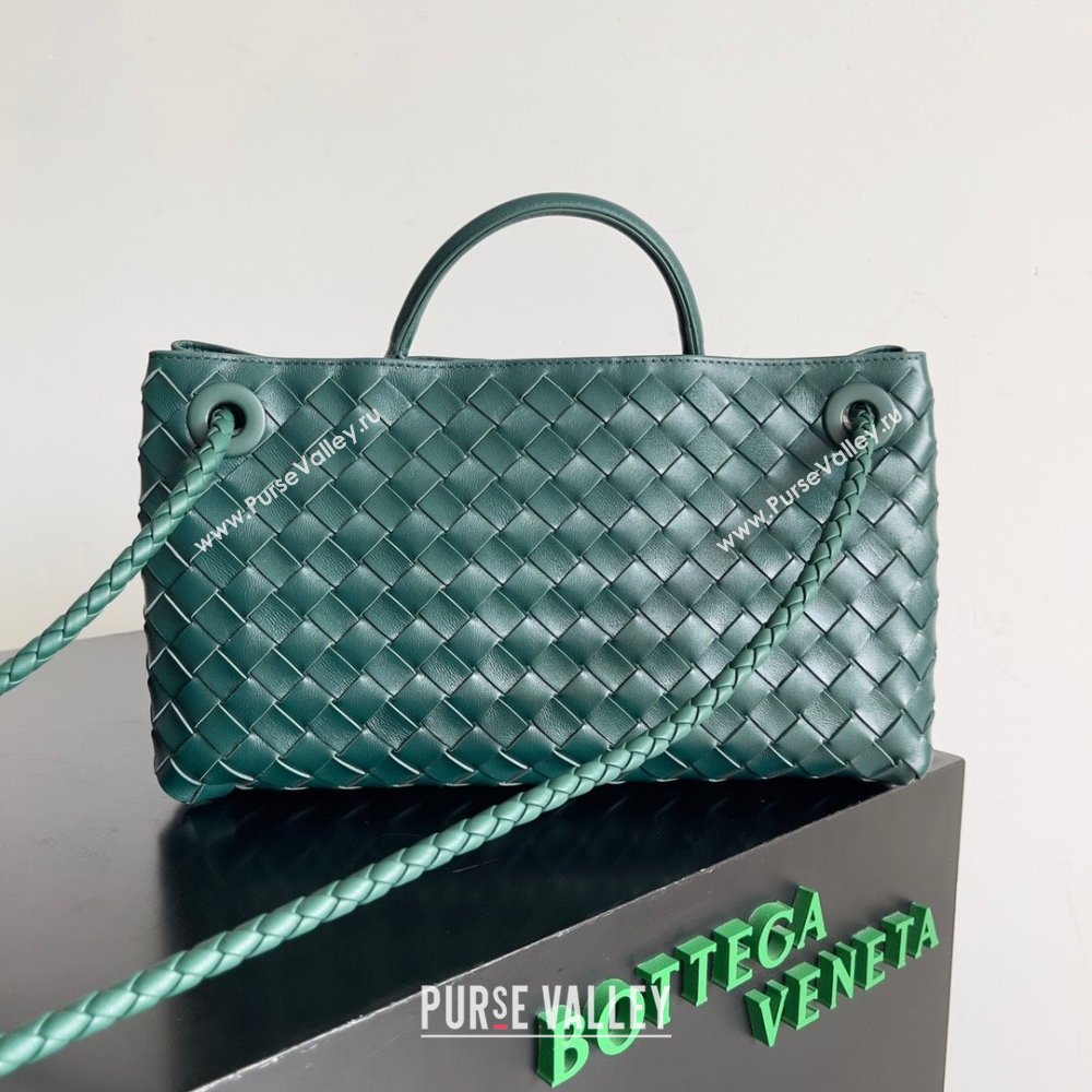 Bottega Veneta Small East/West Andiamo Top Handle Bag in Intrecciato Leather 754990 Green 2024 (WT-24080901)