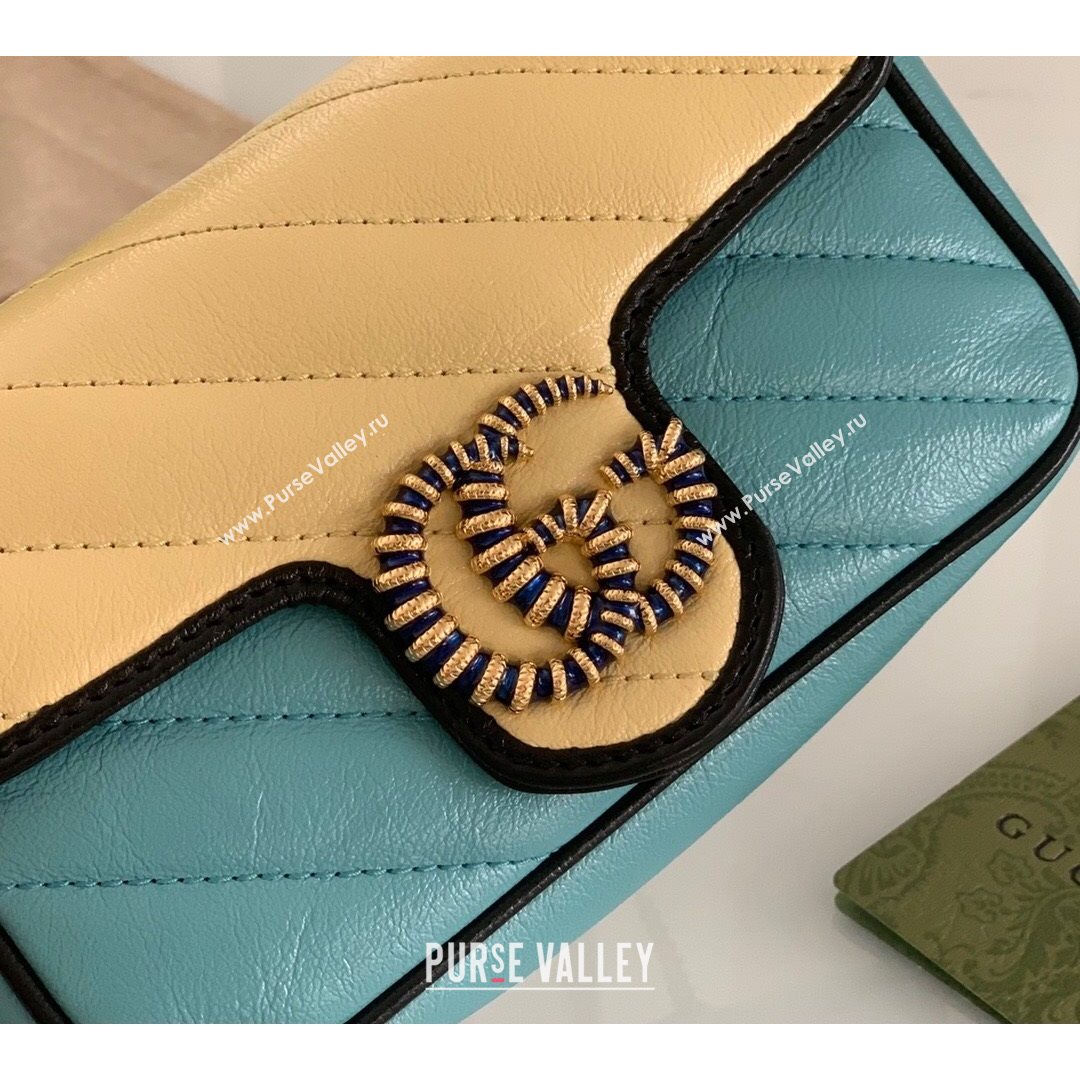 Gucci GG Marmont Leather Super Mini Bag ‎574969 Pastel Blue/Apricot 2021 (DLH-21072624)