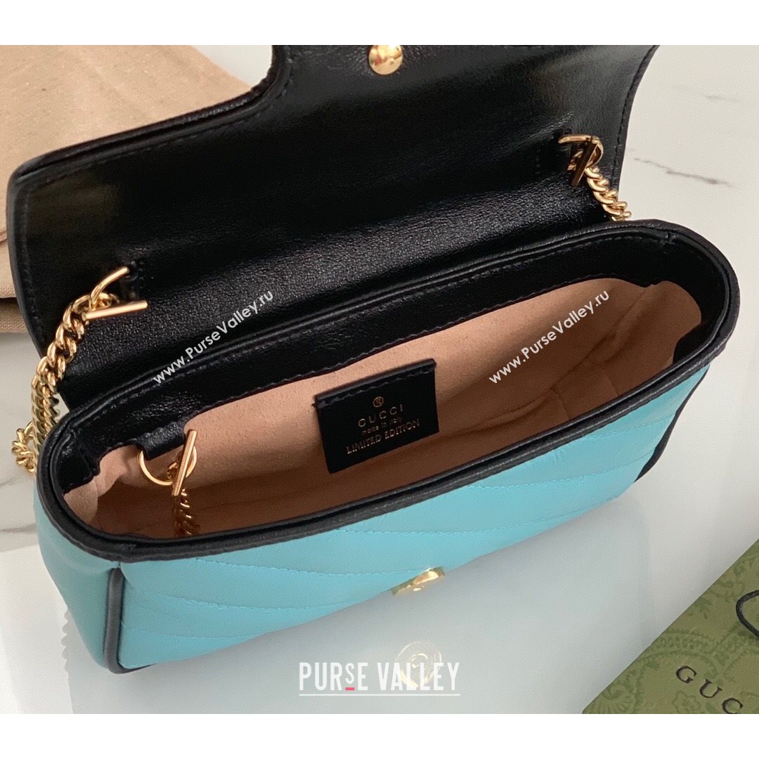 Gucci GG Marmont Leather Super Mini Bag ‎574969 Pastel Blue/Apricot 2021 (DLH-21072624)