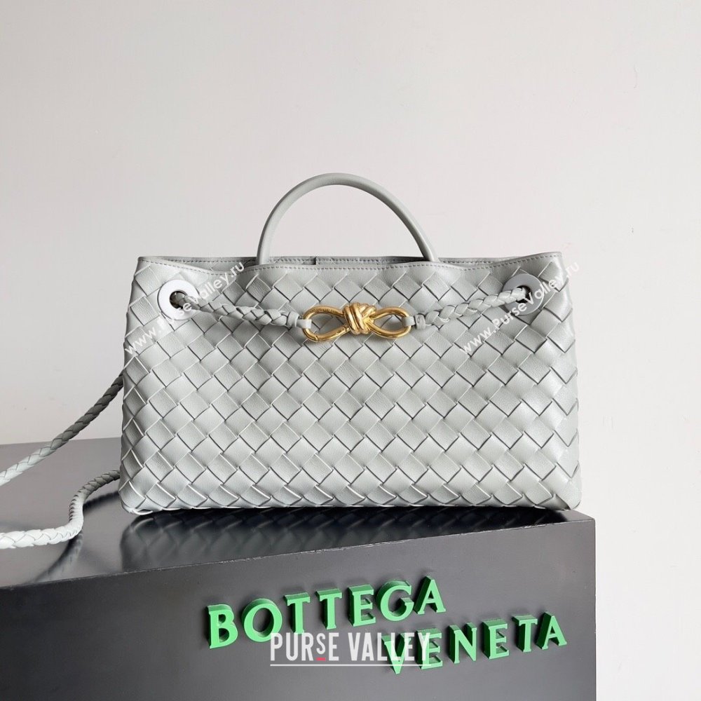 Bottega Veneta Small East/West Andiamo Top Handle Bag in Intrecciato Leather 754990 Light Grey 2024 (WT-24080902)