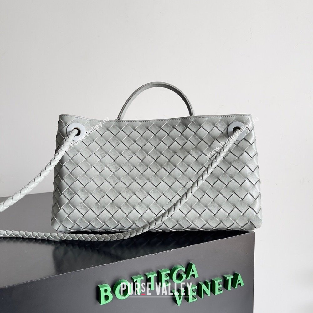 Bottega Veneta Small East/West Andiamo Top Handle Bag in Intrecciato Leather 754990 Light Grey 2024 (WT-24080902)