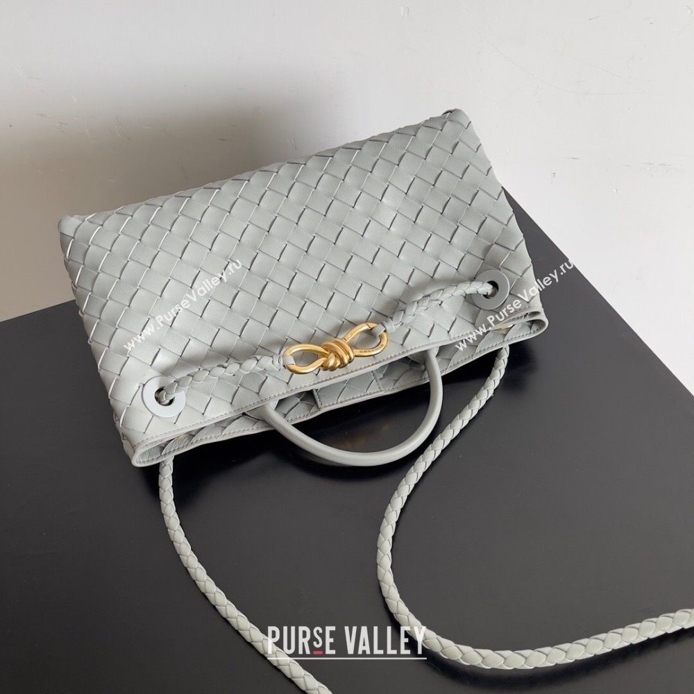 Bottega Veneta Small East/West Andiamo Top Handle Bag in Intrecciato Leather 754990 Light Grey 2024 (WT-24080902)