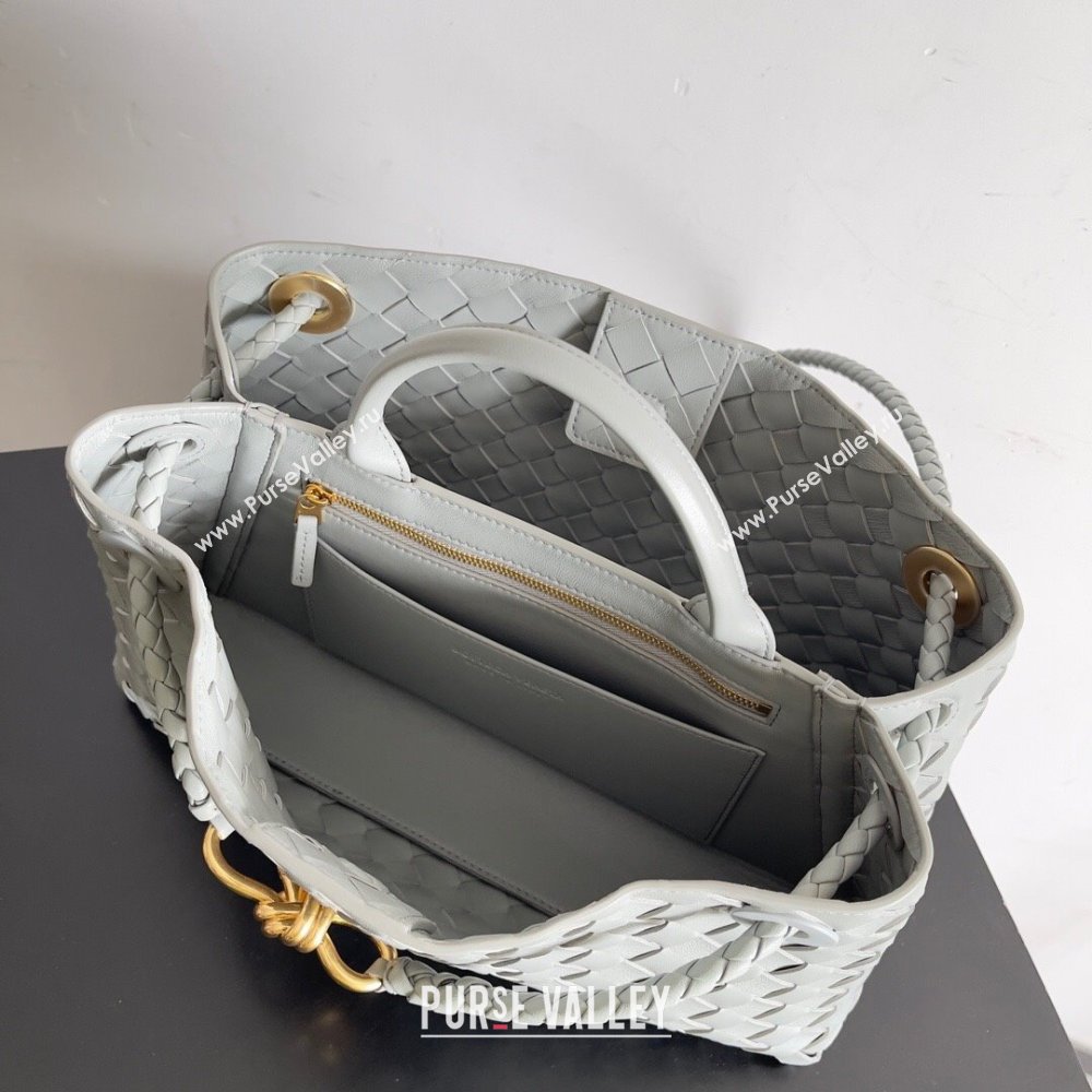 Bottega Veneta Small East/West Andiamo Top Handle Bag in Intrecciato Leather 754990 Light Grey 2024 (WT-24080902)