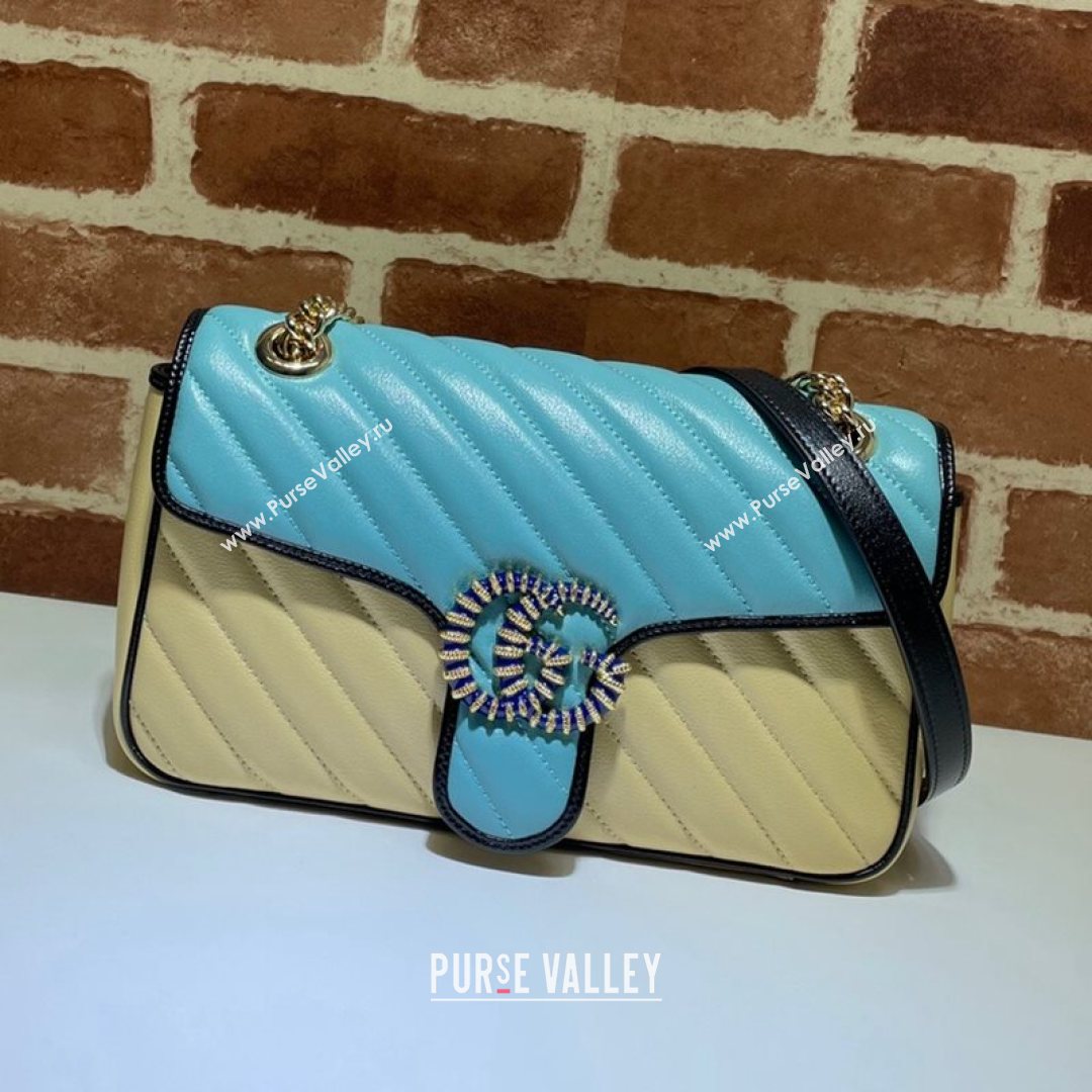 Gucci GG Marmont Small Shoulder Bag 443497 Pastel Blue/Apricot 2021 (DLH-21072629)