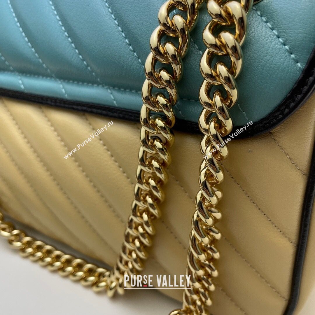 Gucci GG Marmont Small Shoulder Bag 443497 Pastel Blue/Apricot 2021 (DLH-21072629)