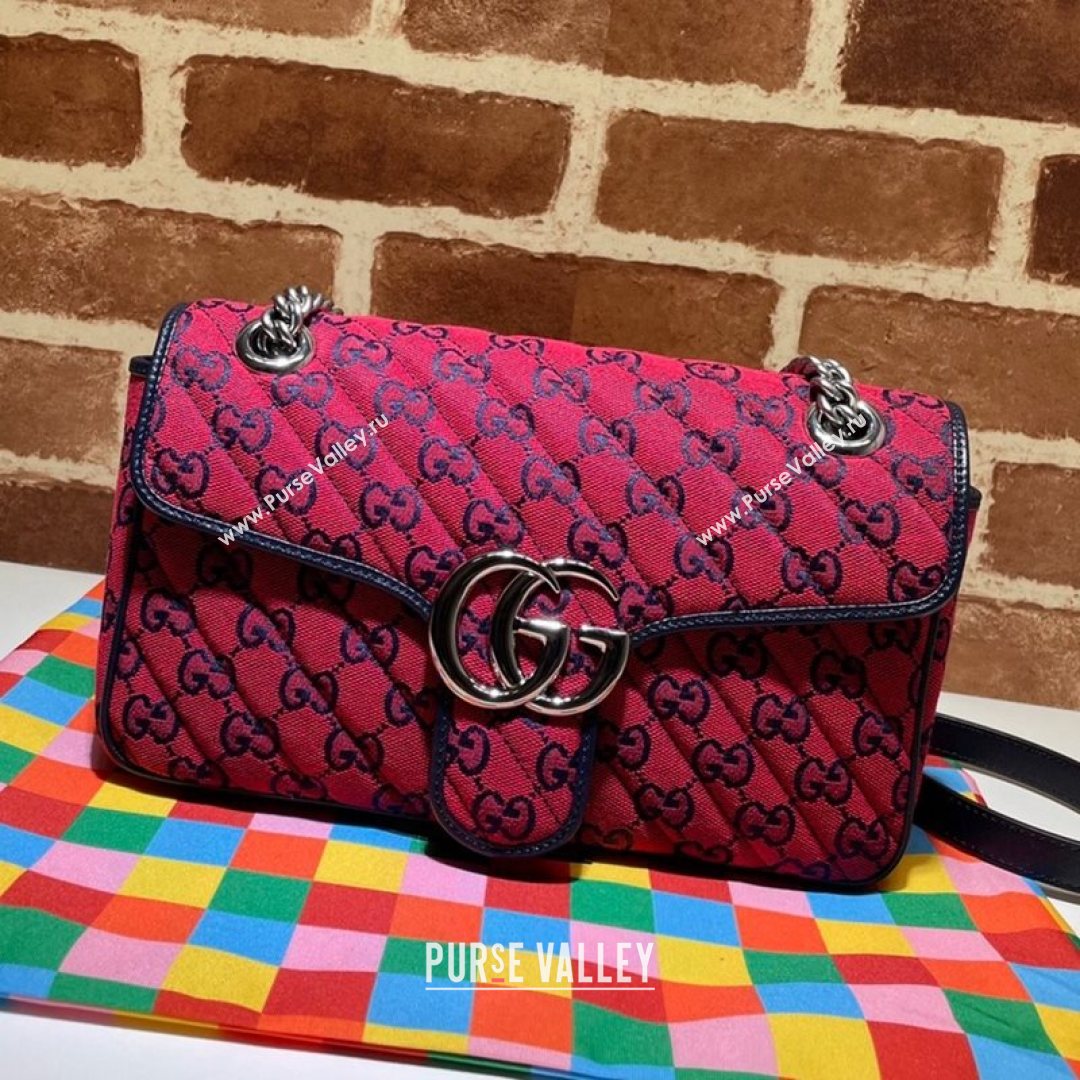 Gucci GG Marmont Multicolour Canvas Small Shoulder Bag 443497 Red 2021 (DLH-21072630)