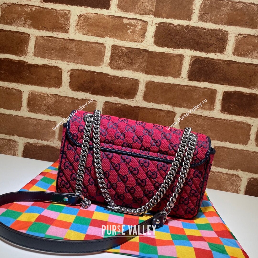 Gucci GG Marmont Multicolour Canvas Small Shoulder Bag 443497 Red 2021 (DLH-21072630)