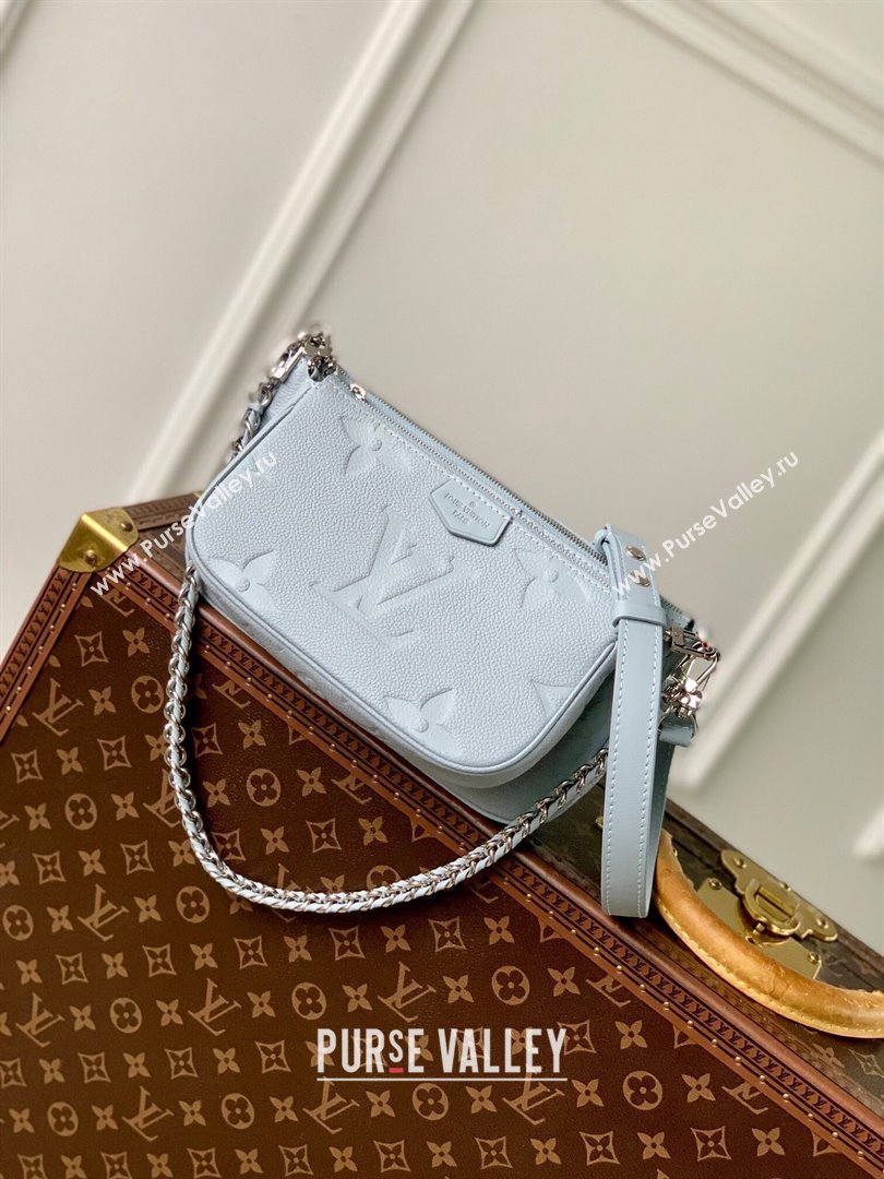 Louis Vuitton Multi Pochette Accessoires in Grained Monogram Leather M47173 Blue Washed 2024 (K-24080904)