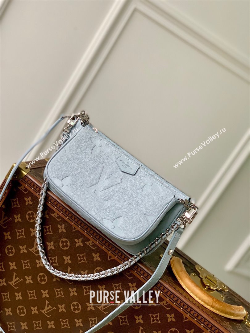 Louis Vuitton Multi Pochette Accessoires in Grained Monogram Leather M47173 Blue Washed 2024 (K-24080904)