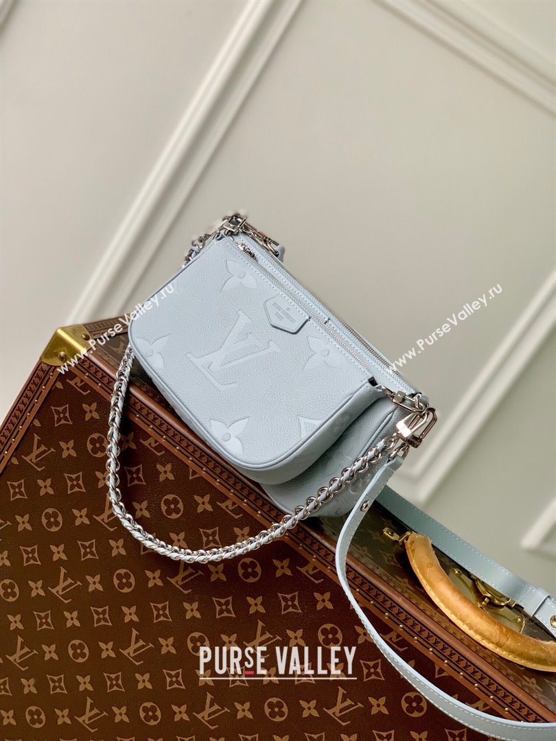 Louis Vuitton Multi Pochette Accessoires in Grained Monogram Leather M47173 Blue Washed 2024 (K-24080904)