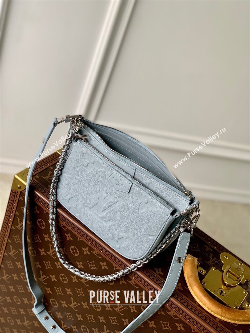 Louis Vuitton Multi Pochette Accessoires in Grained Monogram Leather M47173 Blue Washed 2024 (K-24080904)