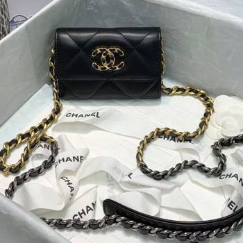 Chanel 19 Quilted Goatskin Flap Coin Purse with Chain AP1787 Black 2020 (JY-20121081)