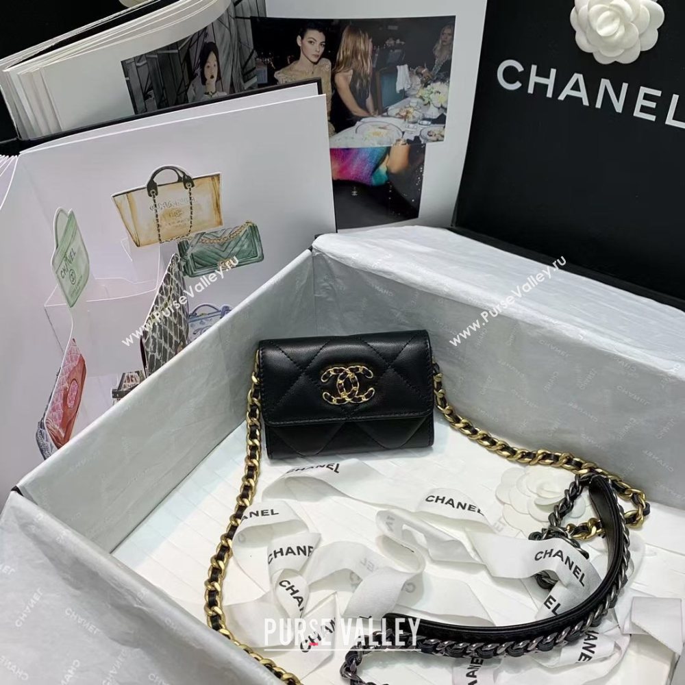 Chanel 19 Quilted Goatskin Flap Coin Purse with Chain AP1787 Black 2020 (JY-20121081)