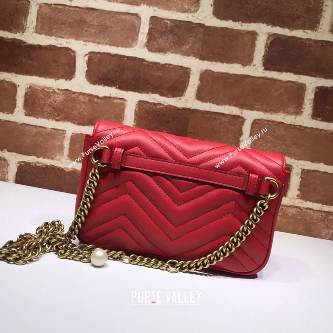 Gucci GG Marmont Leather Pearl Belt Bag 476809 Red 2021 (DLH-21072647)