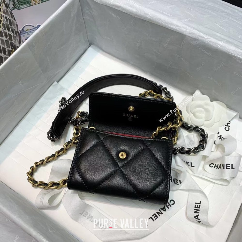 Chanel 19 Quilted Goatskin Flap Coin Purse with Chain AP1787 Black 2020 (JY-20121081)
