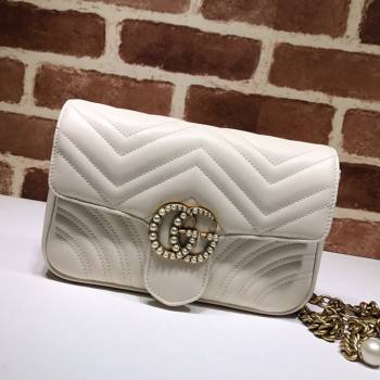 Gucci GG Marmont Leather Pearl Belt Bag 476809 White 2021 (DLH-21072648)