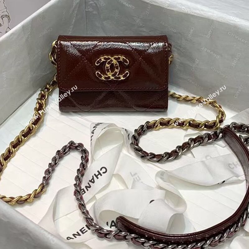 Chanel 19 Quilted Crumpled Calfskin Flap Coin Purse with Chain AP1787 Burgundy 2020 (JY-20121080)