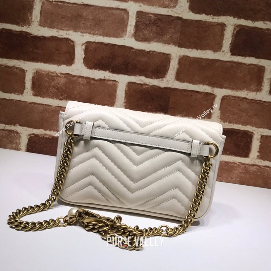 Gucci GG Marmont Leather Pearl Belt Bag 476809 White 2021 (DLH-21072648)