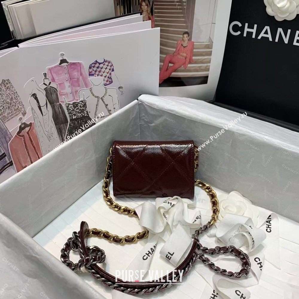 Chanel 19 Quilted Crumpled Calfskin Flap Coin Purse with Chain AP1787 Burgundy 2020 (JY-20121080)